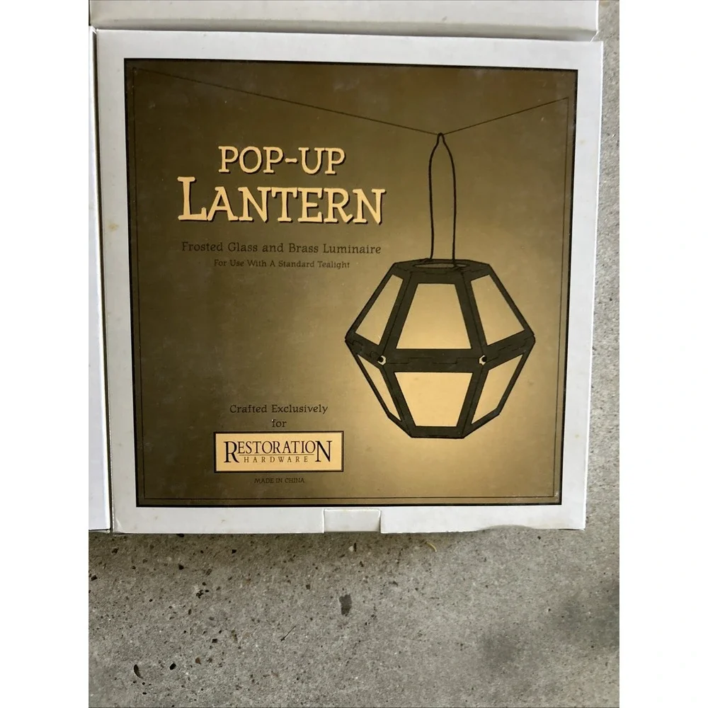 Restoration Hardware Set of 4 Pop-Up Lanterns Glass & Brass Luminaire Tea Light